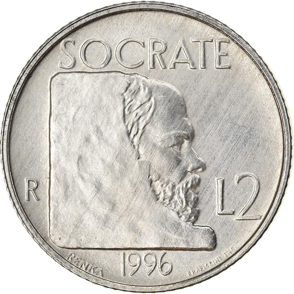 Coin, San Marino, 2 Lire, 1996, MS(63), Aluminum, KM:350
