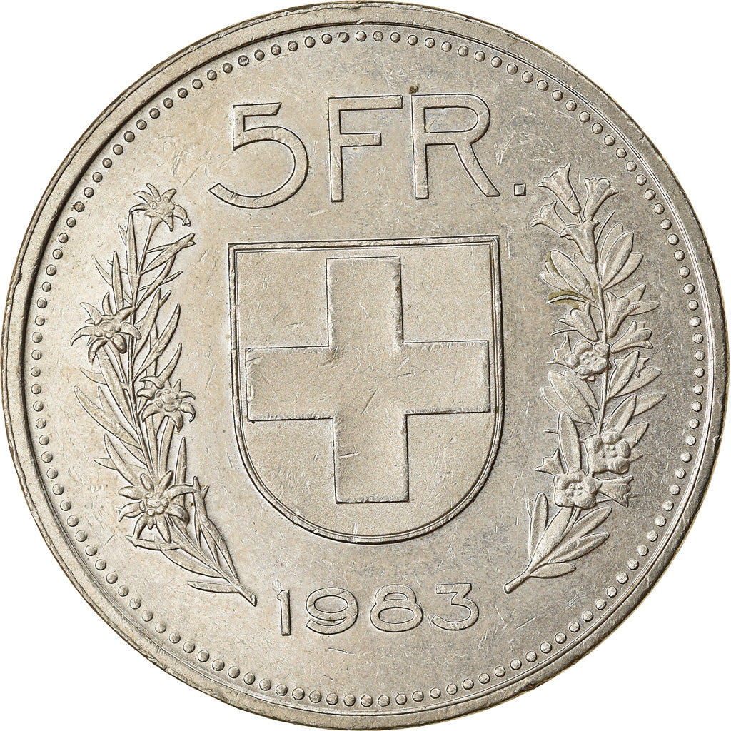 Coin, Switzerland, 5 Francs, 1983, Bern, EF(40-45), Copper-nickel, KM:40a.2