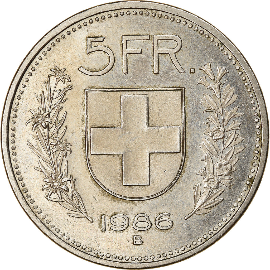 Coin, Switzerland, 5 Francs, 1986, Bern, EF(40-45), Copper-nickel, KM:40a.3