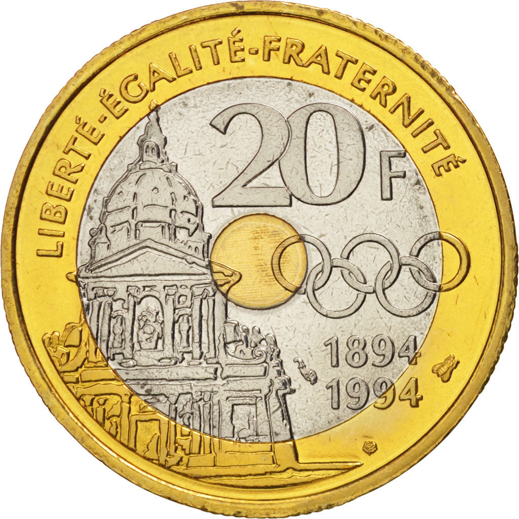 France, 20 Francs, 1994, MS(65-70), Tri-Metallic, KM:E146, Gadoury:873