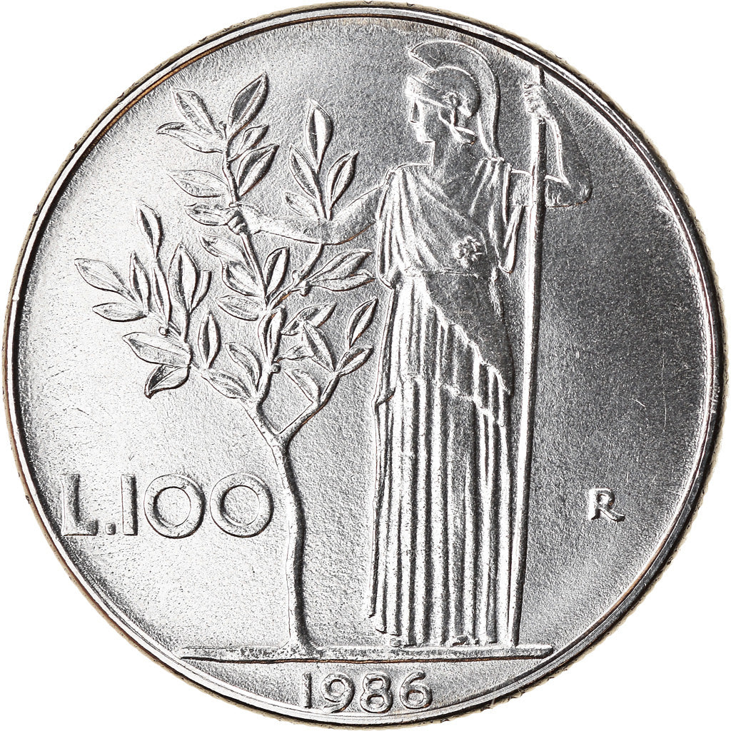 Coin, Italy, 100 Lire, 1986, Rome, MS(63), Stainless Steel, KM:96.1