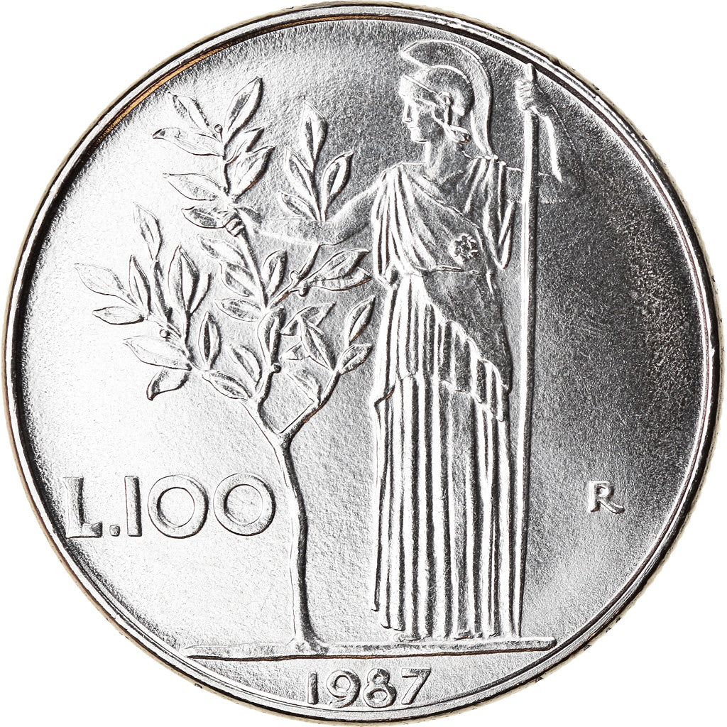 Coin, Italy, 100 Lire, 1987, Rome, MS(63), Stainless Steel, KM:96.1