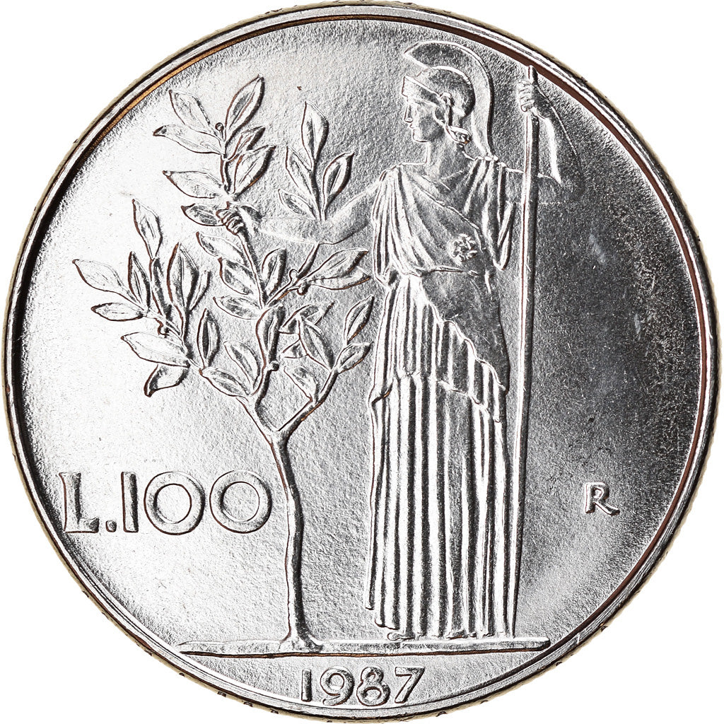 Coin, Italy, 100 Lire, 1987, Rome, AU(55-58), Stainless Steel, KM:96.1