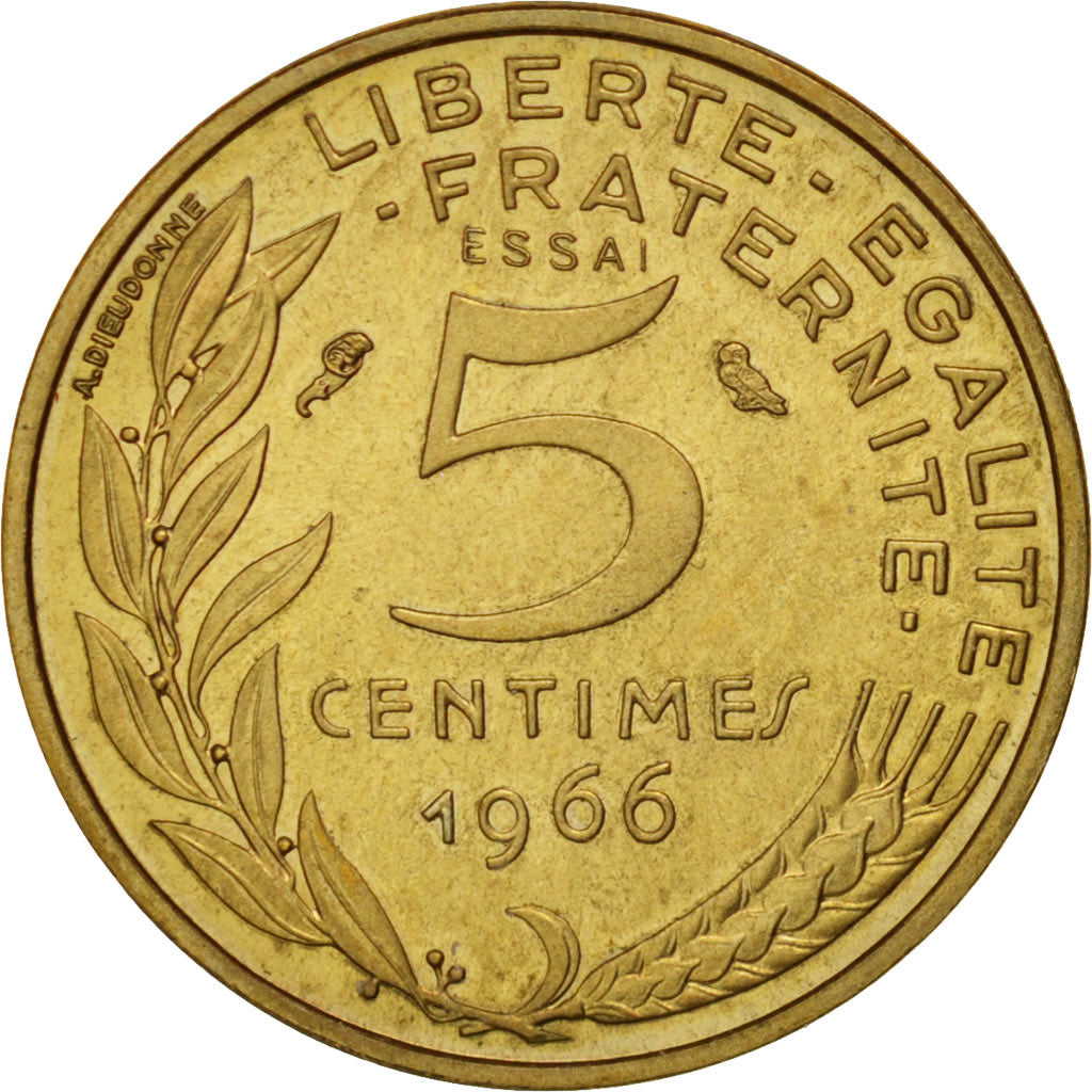 France, 5 Centimes, 1966, AU(55-58), Aluminum-Bronze, KM:E113, Gadoury:175