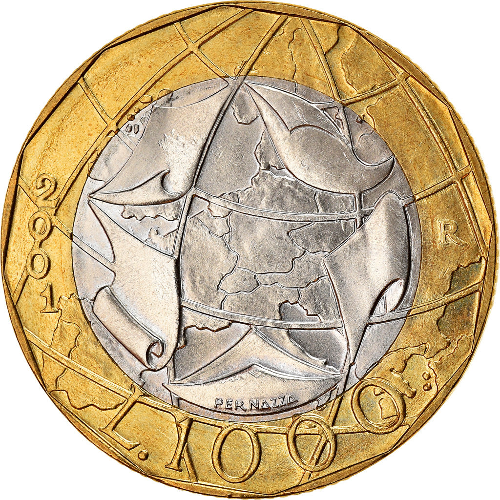 Coin, Italy, 1000 Lire, 2001, Rome, MS(63), Bi-Metallic, KM:194