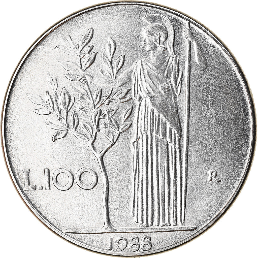 Coin, Italy, 100 Lire, 1988, Rome, MS(65-70), Stainless Steel, KM:96.1
