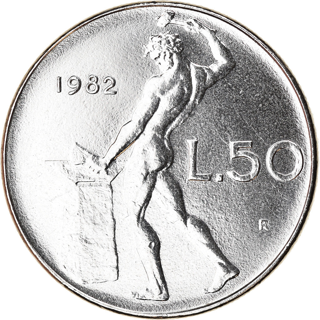 Coin, Italy, 50 Lire, 1982, Rome, MS(63), Stainless Steel, KM:95.1