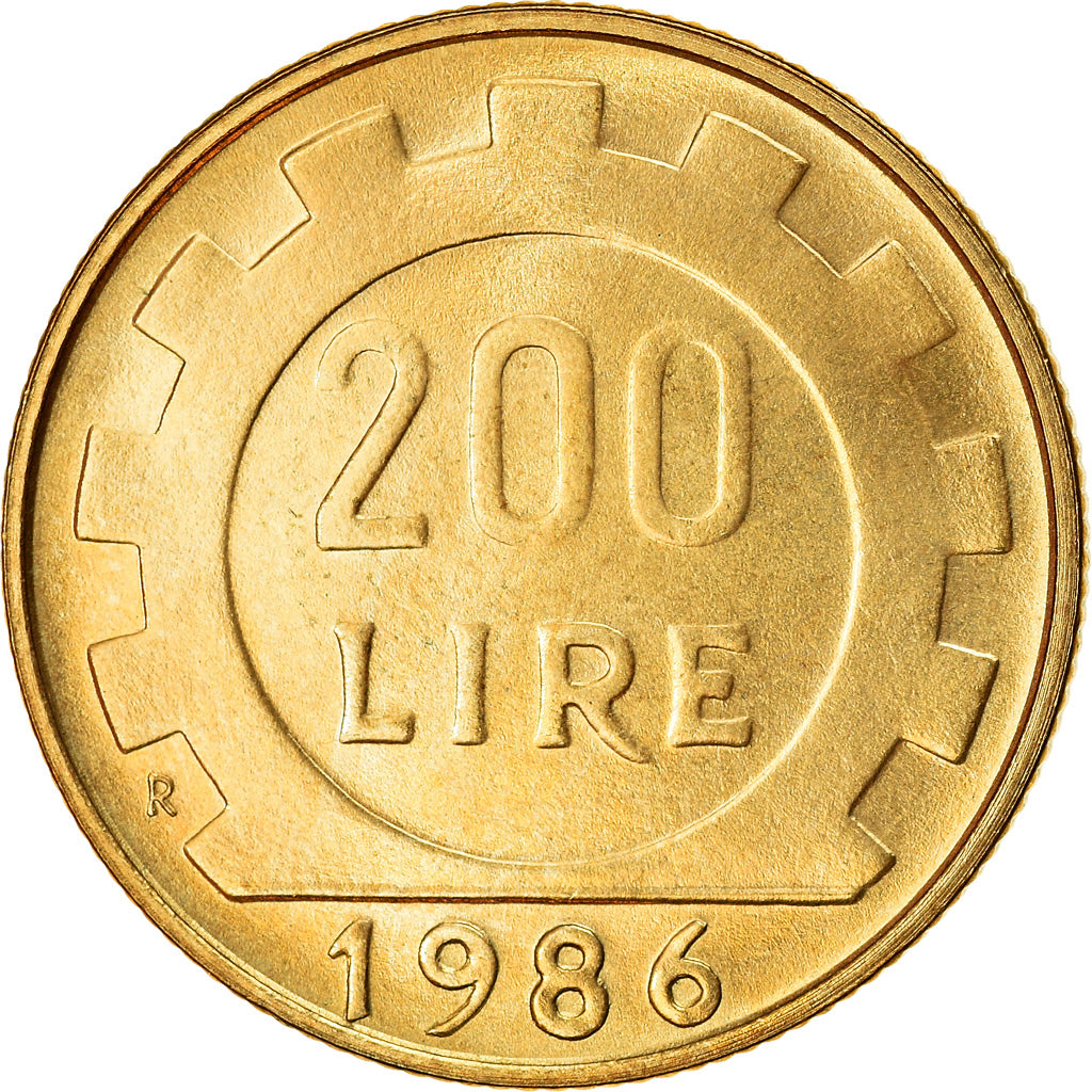 Coin, Italy, 200 Lire, 1986, Rome, MS(63), Aluminum-Bronze, KM:105