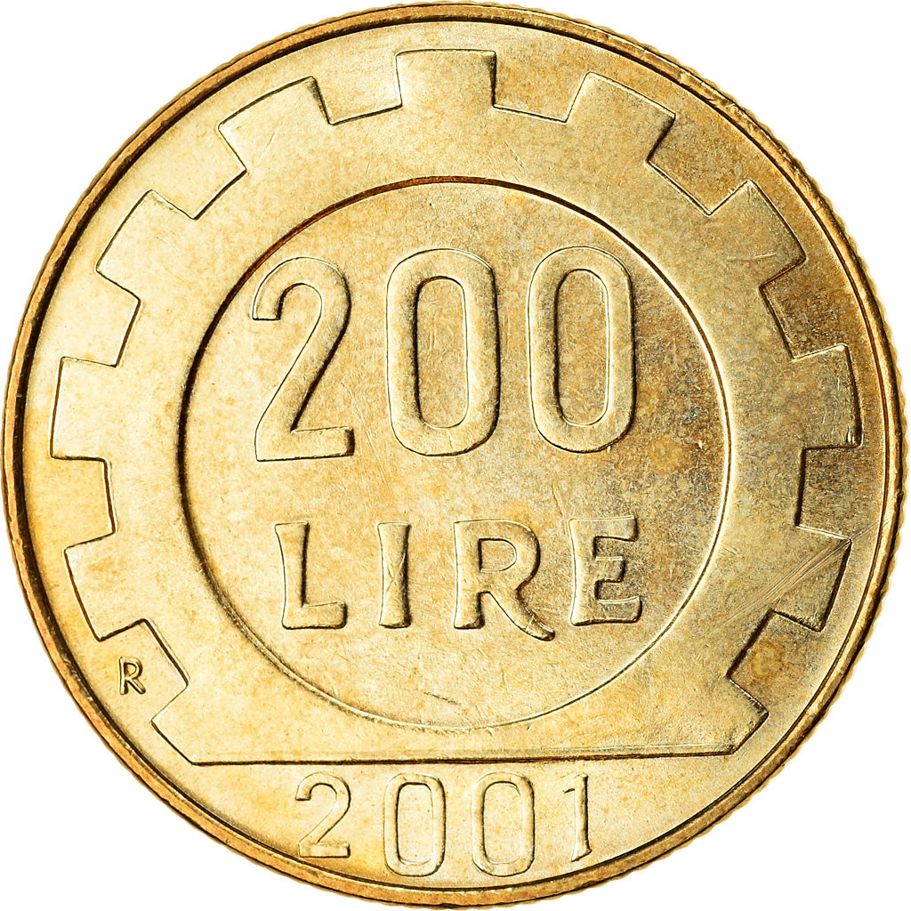 Coin, Italy, 200 Lire, 2001, Rome, MS(63), Aluminum-Bronze, KM:105