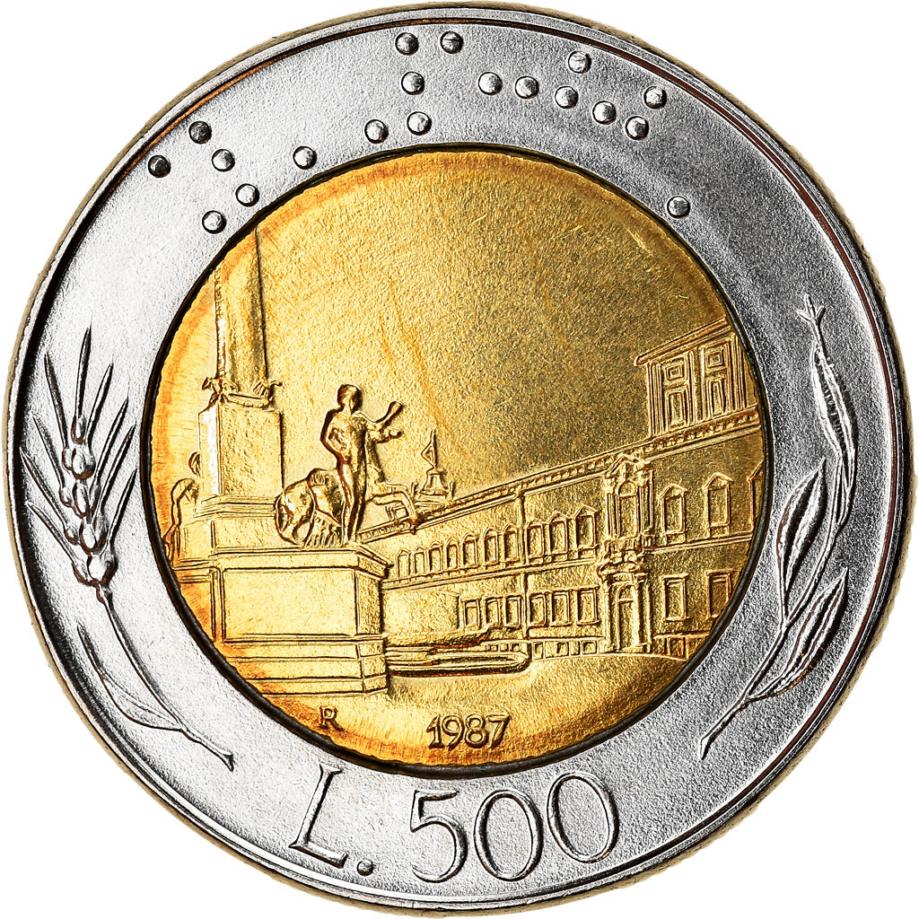 Coin, Italy, 500 Lire, 1987, Rome, AU(55-58), Bi-Metallic, KM:111