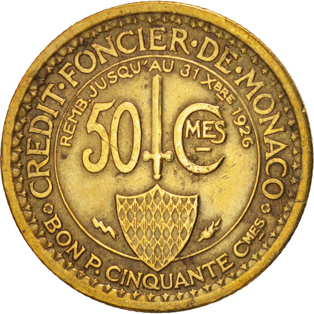 Monaco, Louis II, 50 Centimes, 1924, Poissy, EF(40-45), Aluminum-Bronze, KM:110