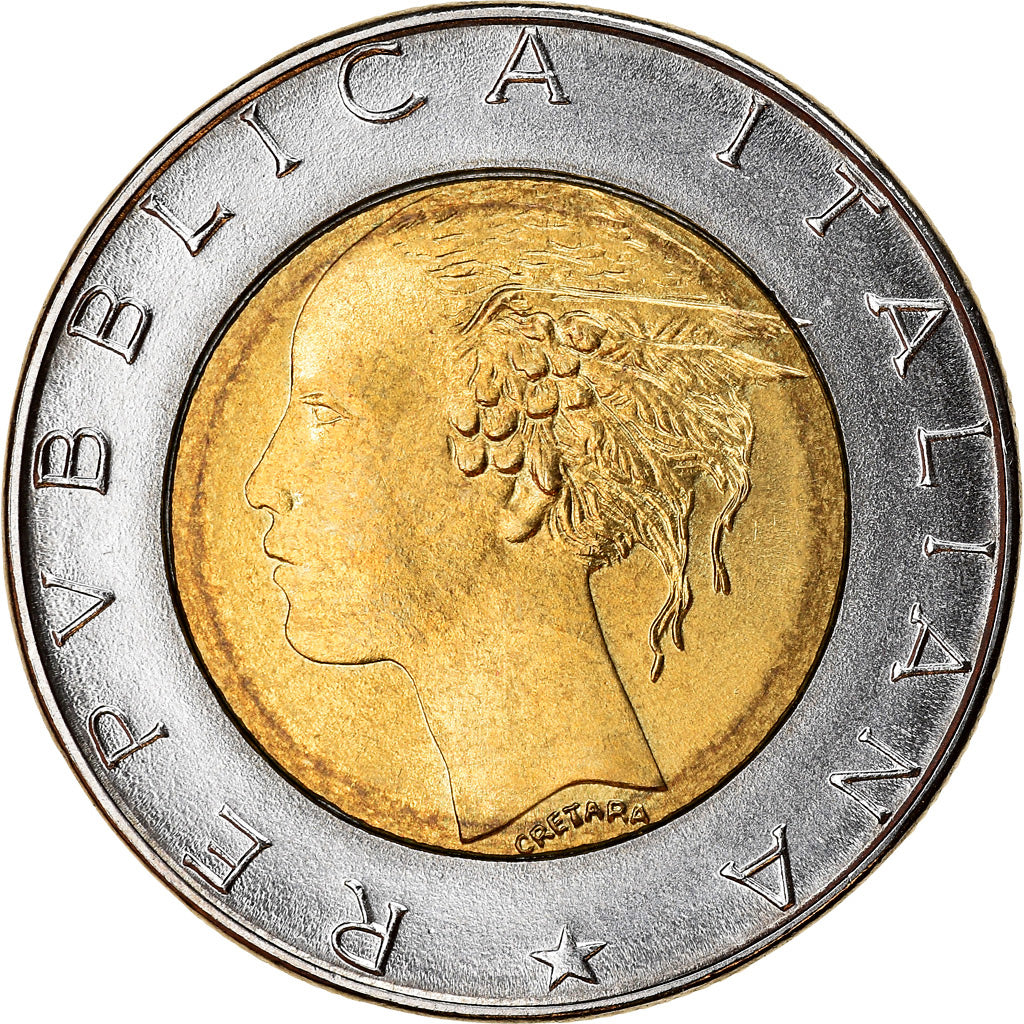 Moeda, Itália, 500 Lire, 1990, Rome, AU(55-58), Bimetálico, KM:111