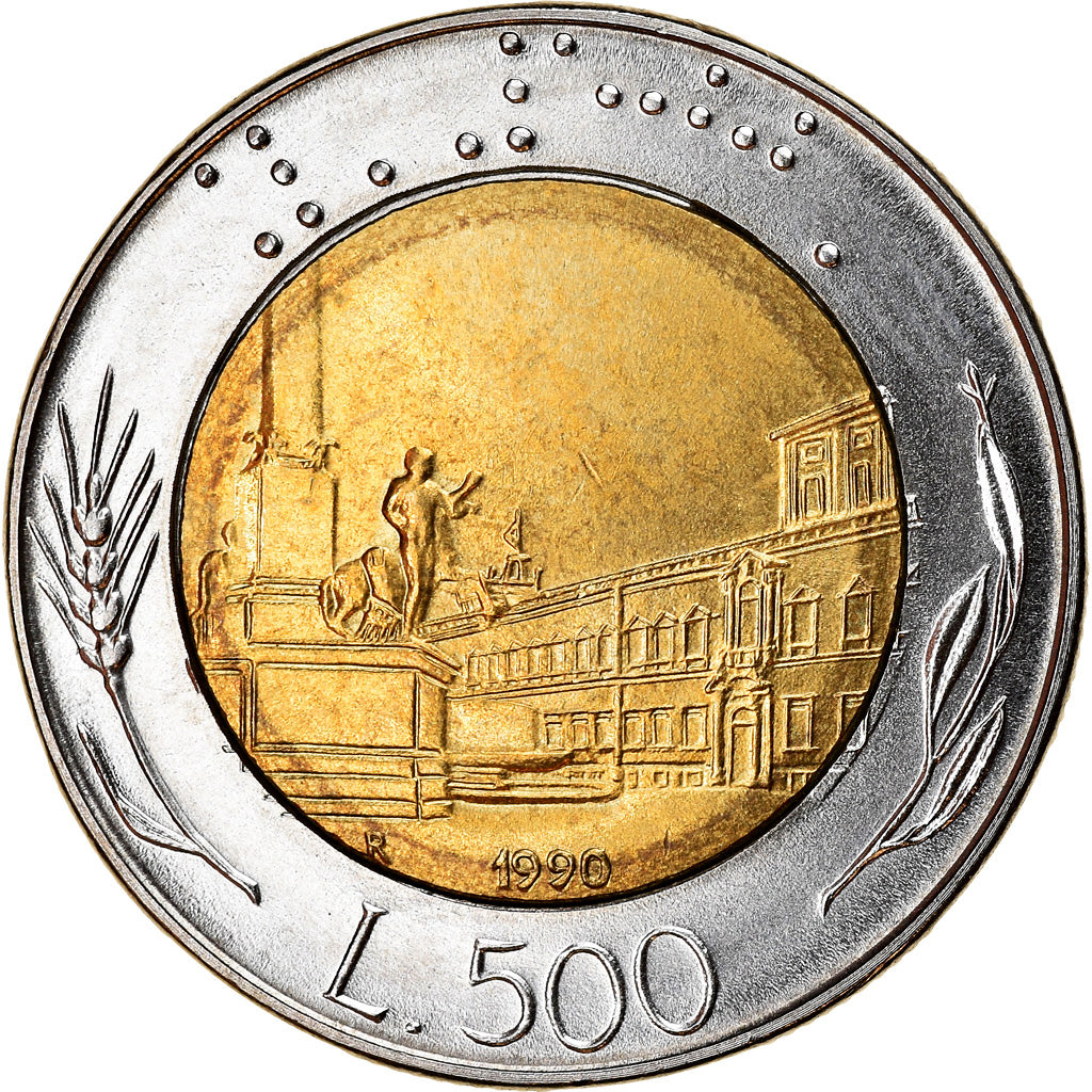 Moeda, Itália, 500 Lire, 1990, Rome, AU(55-58), Bimetálico, KM:111