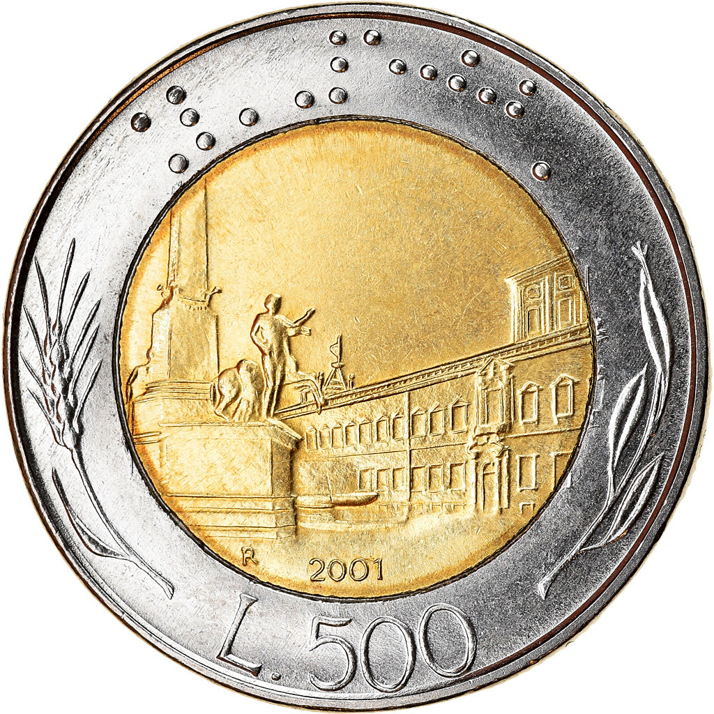 Coin, Italy, 500 Lire, 2001, Rome, AU(55-58), Bi-Metallic, KM:111