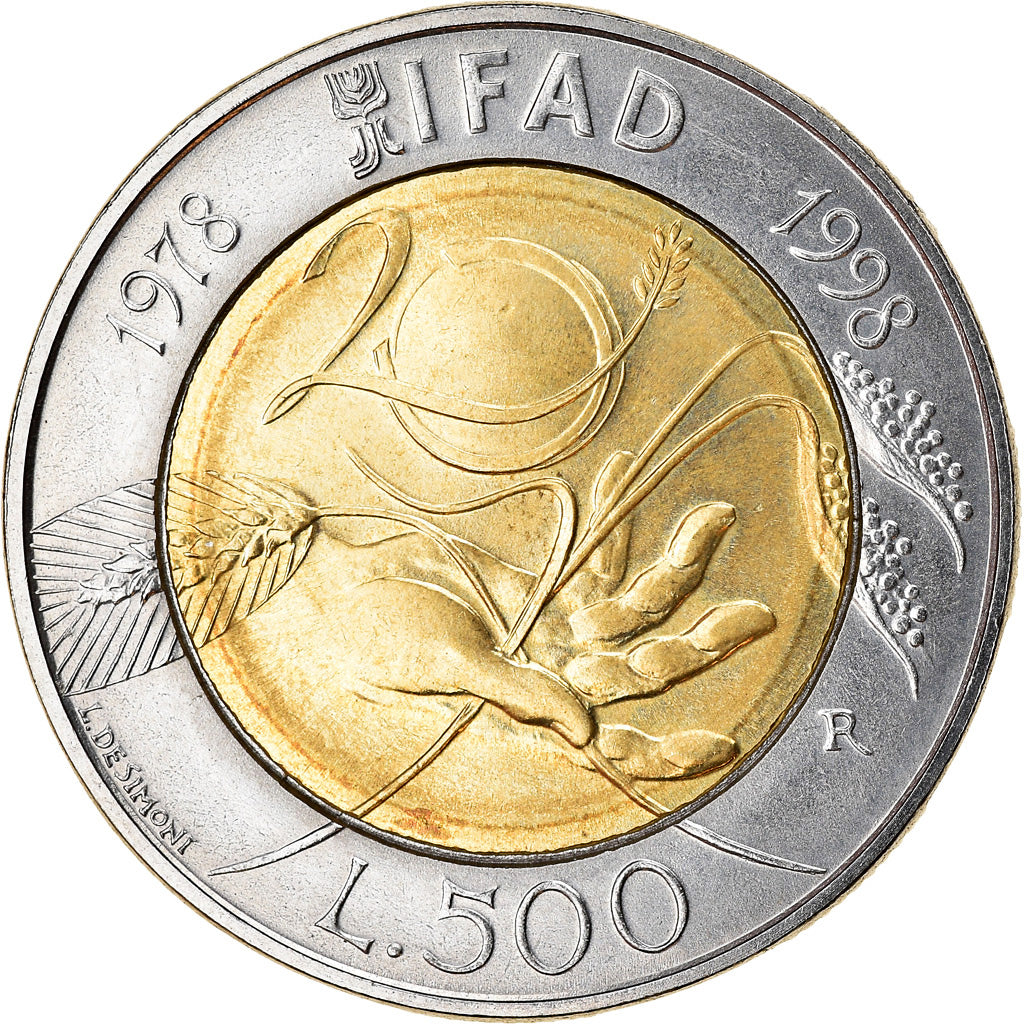 Coin, Italy, 500 Lire, 1998, Rome, MS(63), Bi-Metallic, KM:193