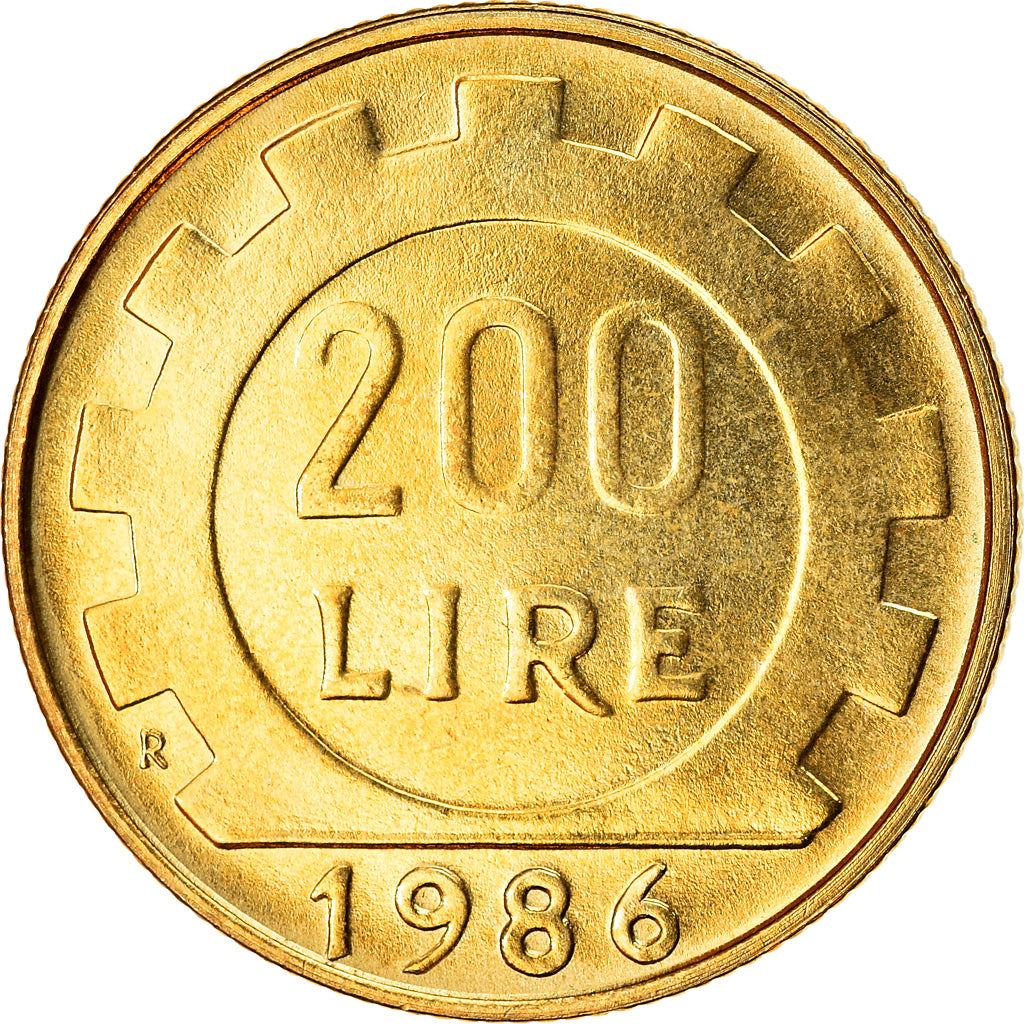 Coin, Italy, 200 Lire, 1986, Rome, MS(63), Aluminum-Bronze, KM:105
