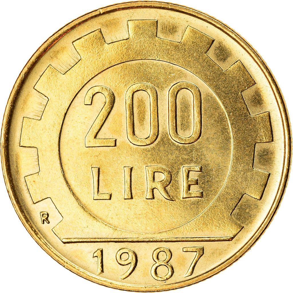 Coin, Italy, 200 Lire, 1987, Rome, MS(63), Aluminum-Bronze, KM:105