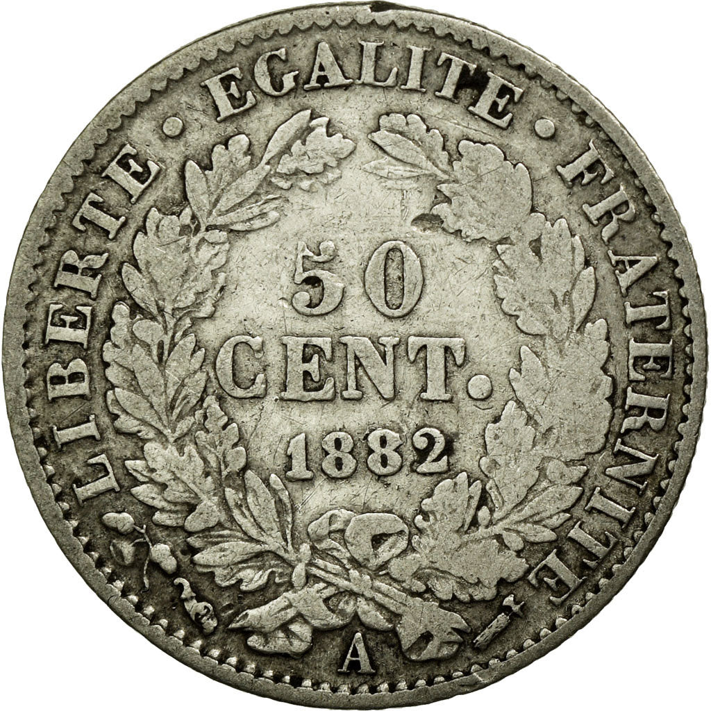 Coin, France, Cérès, 50 Centimes, 1882, Paris, VF(20-25), Silver, KM:834.1
