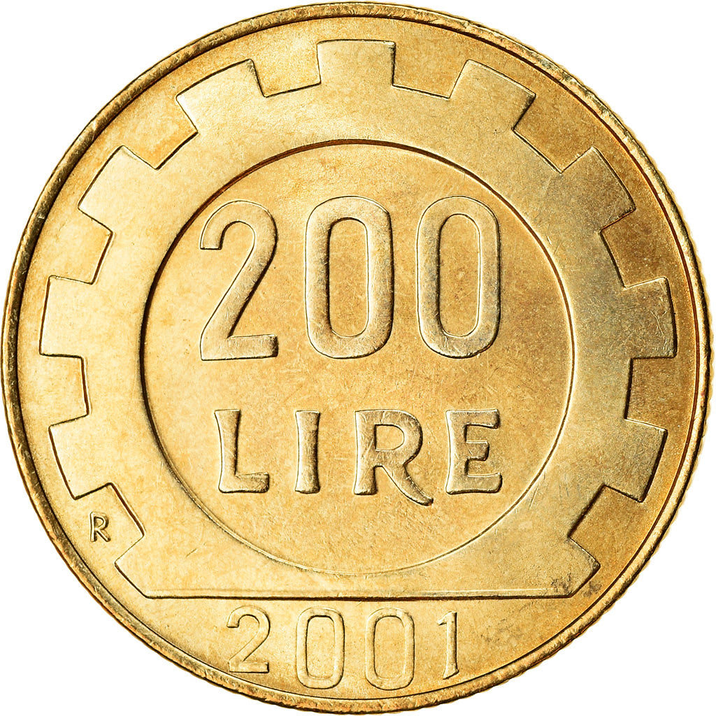Coin, Italy, 200 Lire, 2001, Rome, AU(50-53), Aluminum-Bronze, KM:105