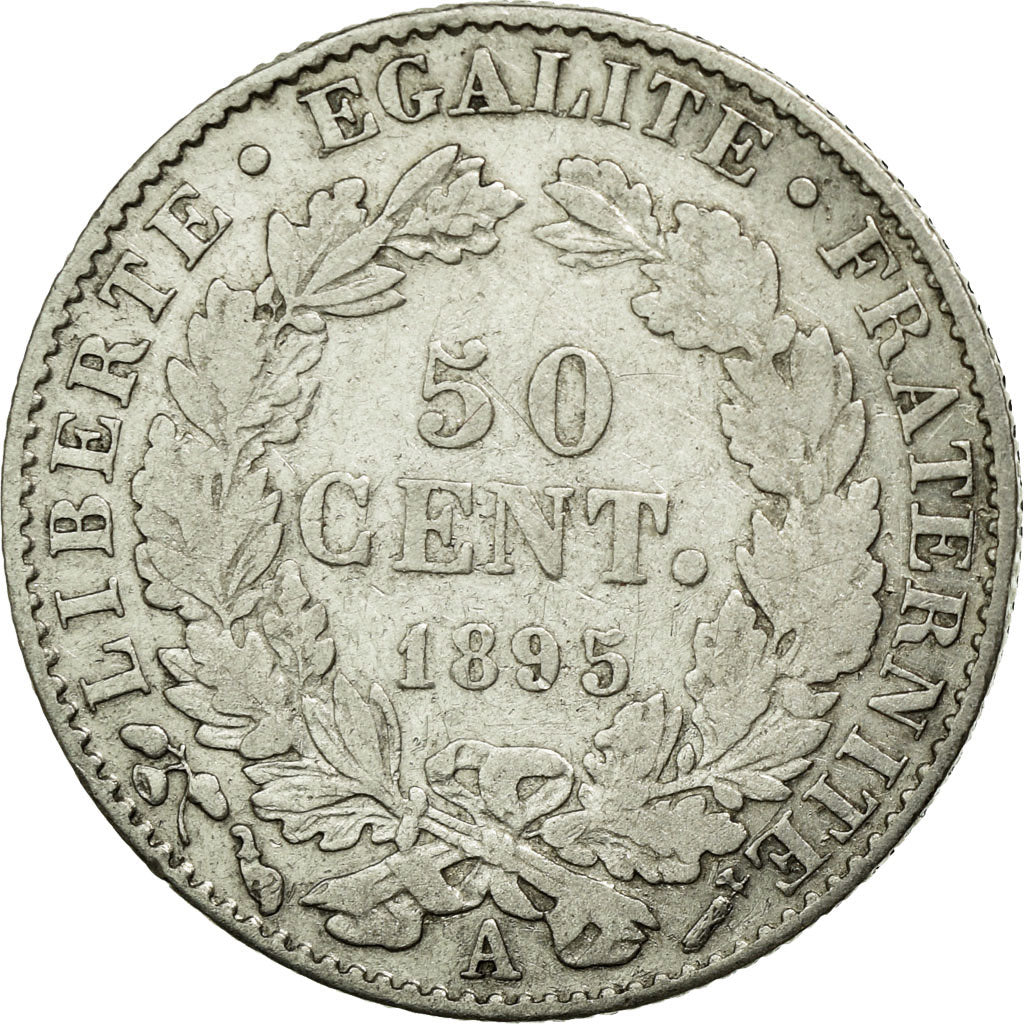 Moneta, Francia, Cérès, 50 Centimes, 1895, Paris, BB, Argento, KM:834.1