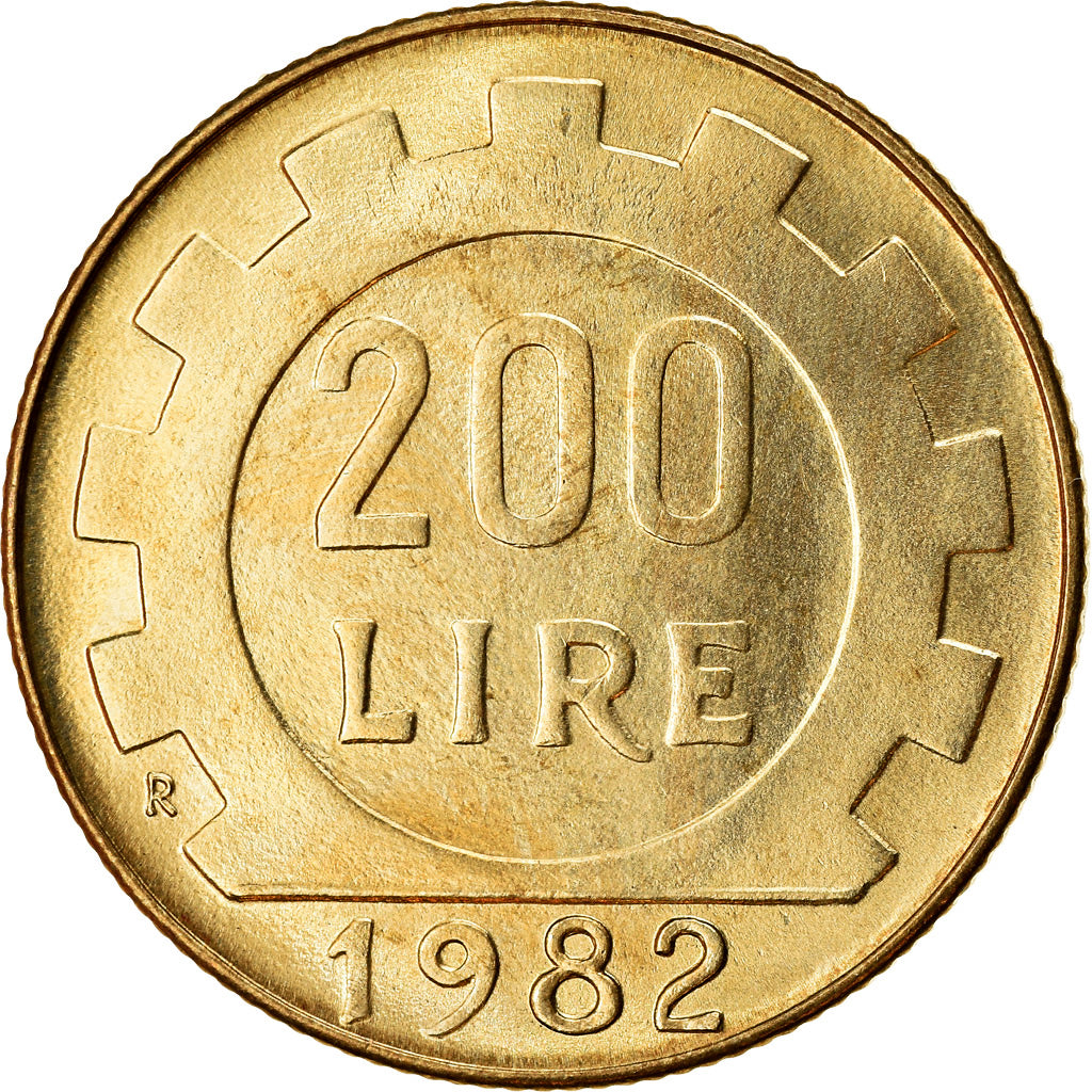 Coin, Italy, 200 Lire, 1982, Rome, AU(50-53), Aluminum-Bronze, KM:105