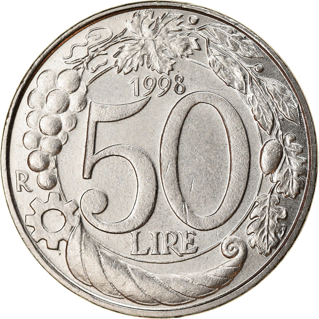 Coin, Italy, 50 Lire, 1998, Rome, EF(40-45), Copper-nickel, KM:183