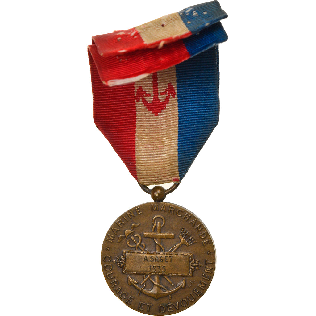 Francja, Marine Marchande, Courage et Dévouement, Wysyłka, Medal, 1935, Bardzo