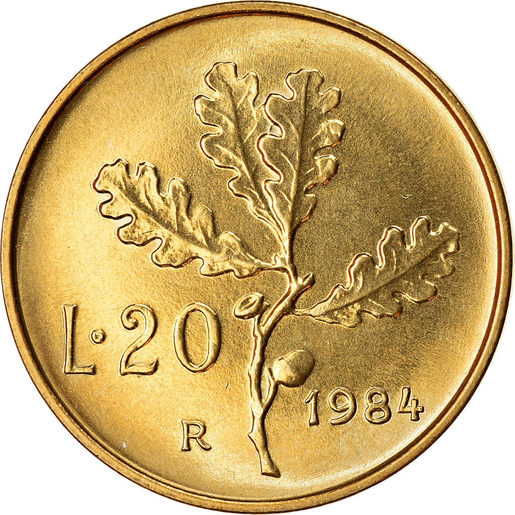 Moneta, Włochy, 20 Lire, 1984, Rome, MS(63), Aluminium-Brąz, KM:97.2