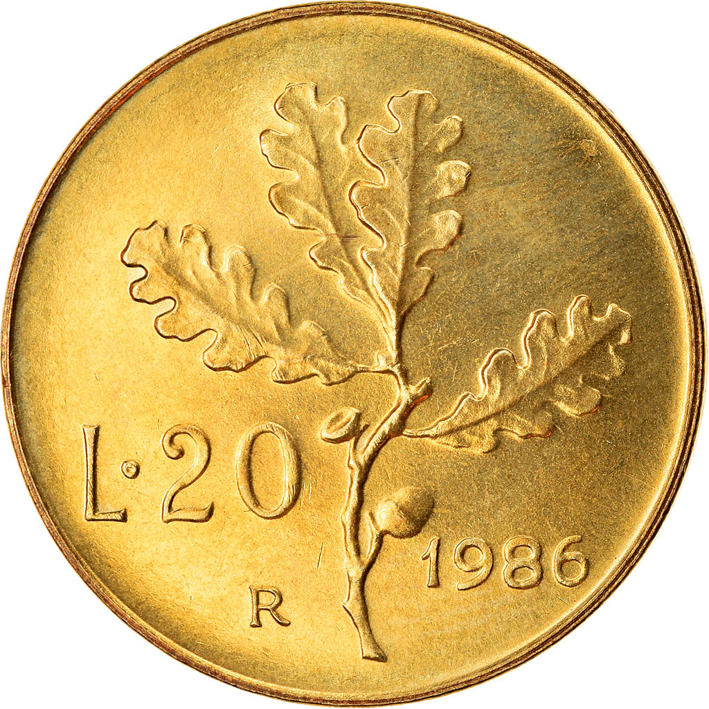 Coin, Italy, 20 Lire, 1986, Rome, MS(63), Aluminum-Bronze, KM:97.2