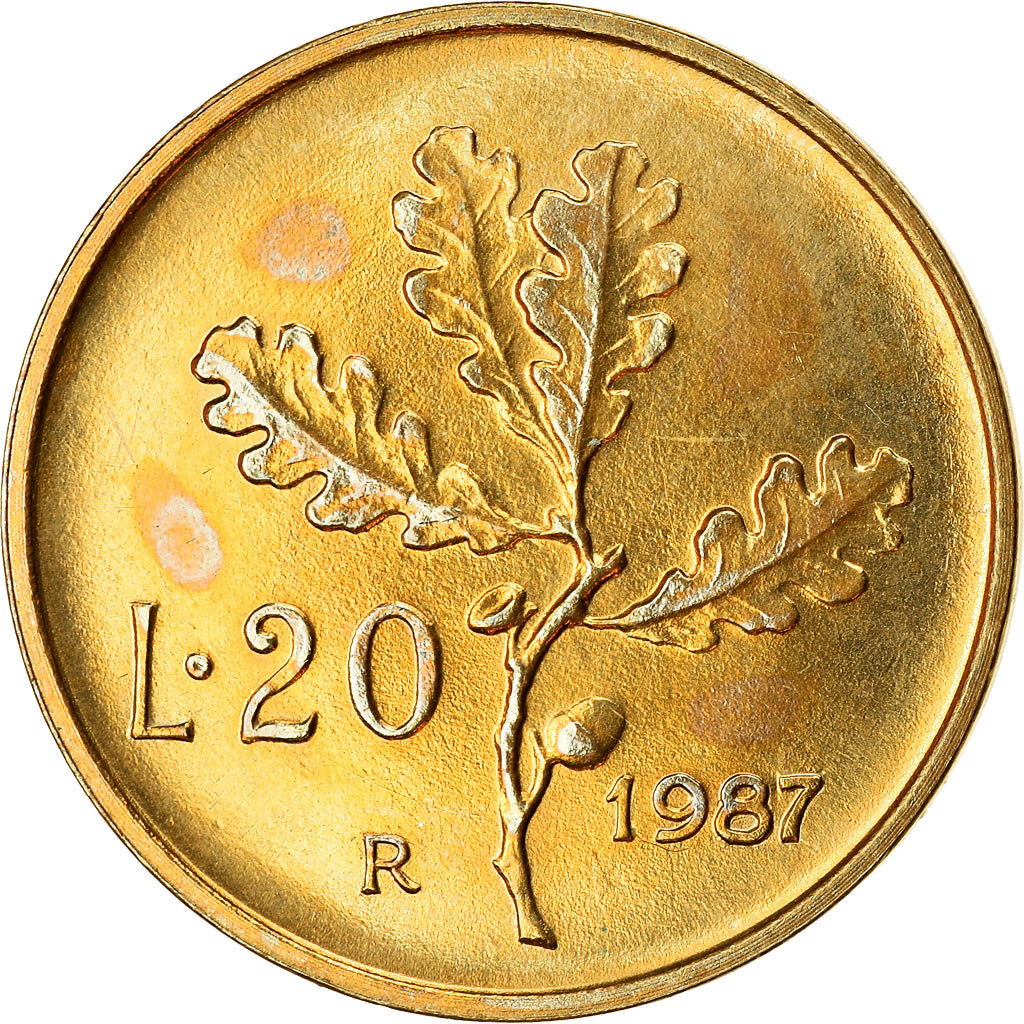 Coin, Italy, 20 Lire, 1987, Rome, AU(55-58), Aluminum-Bronze, KM:97.2