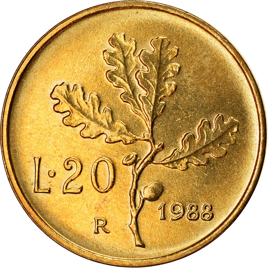 Coin, Italy, 20 Lire, 1988, Rome, AU(55-58), Aluminum-Bronze, KM:97.2