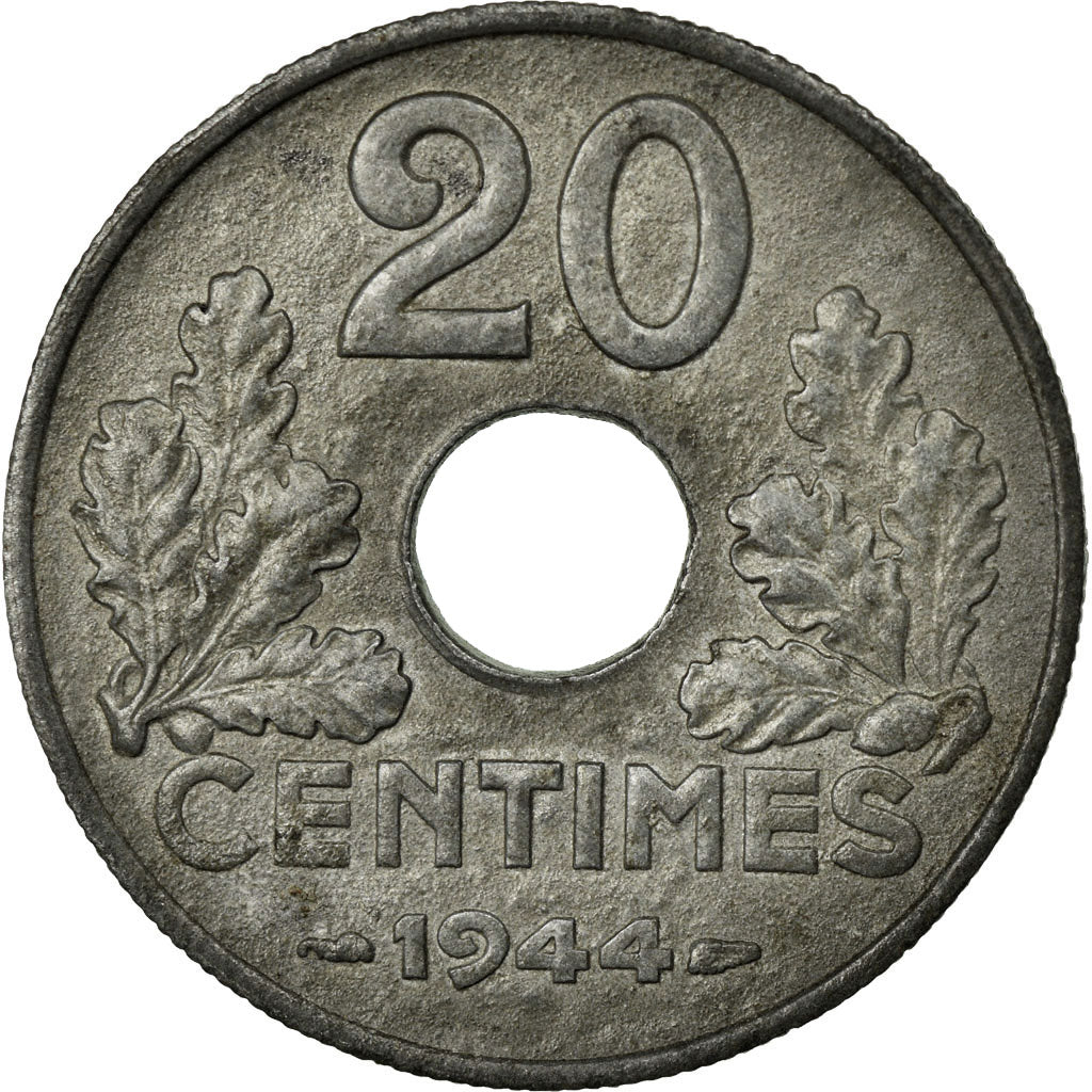 Monnaie, France, État français, 20 Centimes, 1944, Paris, TTB+, Zinc