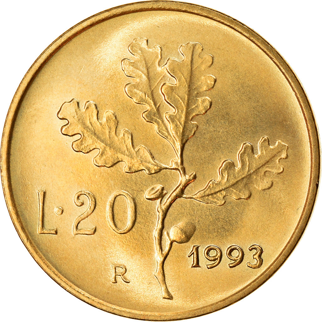 Coin, Italy, 20 Lire, 1993, Rome, EF(40-45), Aluminum-Bronze, KM:97.2