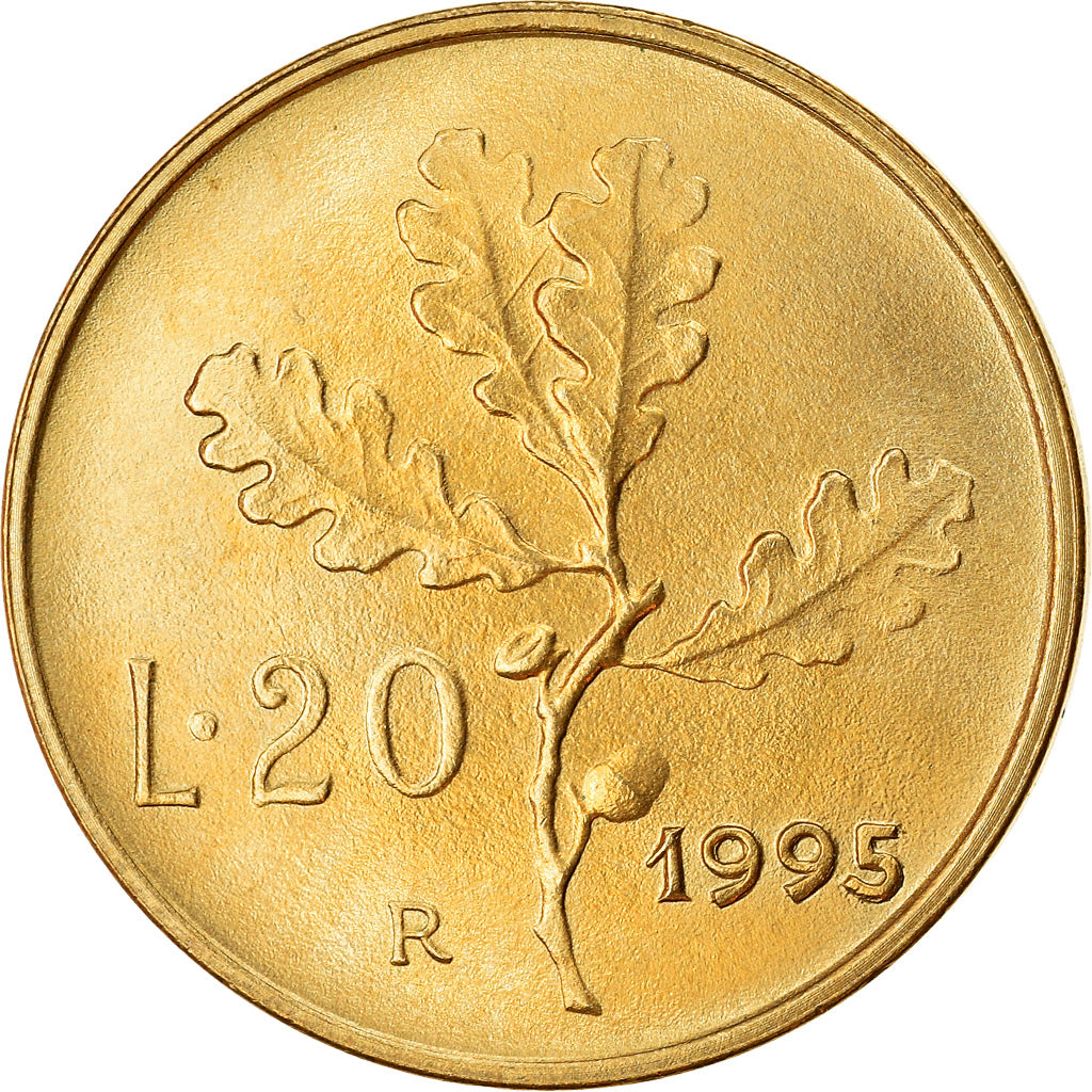 Coin, Italy, 20 Lire, 1995, Rome, AU(50-53), Aluminum-Bronze, KM:97.2