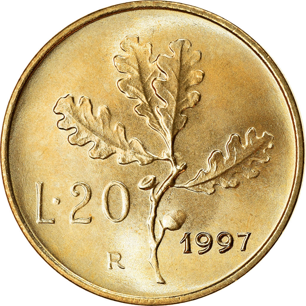 Coin, Italy, 20 Lire, 1997, Rome, AU(55-58), Aluminum-Bronze, KM:97.2