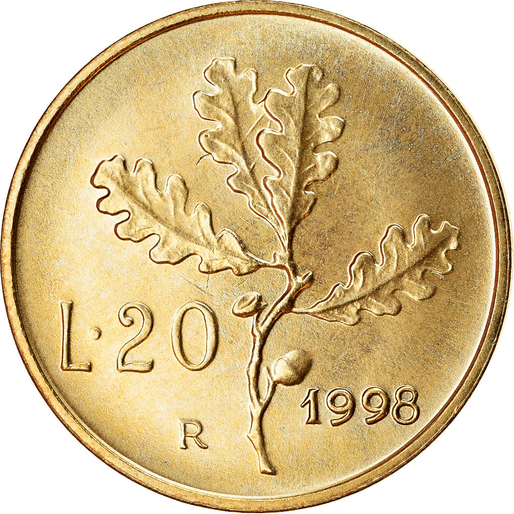 Coin, Italy, 20 Lire, 1998, Rome, MS(63), Aluminum-Bronze, KM:97.2