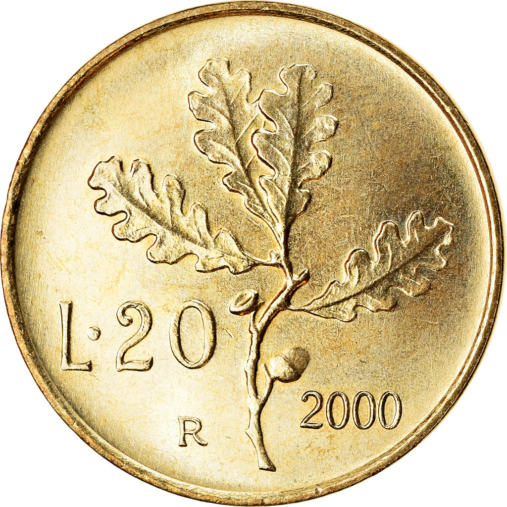 Moneta, Włochy, 20 Lire, 2000, Rome, AU(50-53), Aluminium-Brąz, KM:97.2