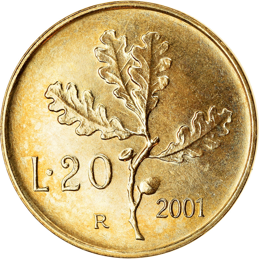 Coin, Italy, 20 Lire, 2001, Rome, AU(50-53), Aluminum-Bronze, KM:97.2