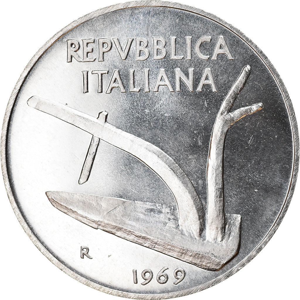 Coin, Italy, 10 Lire, 1969, Rome, AU(50-53), Aluminum, KM:93