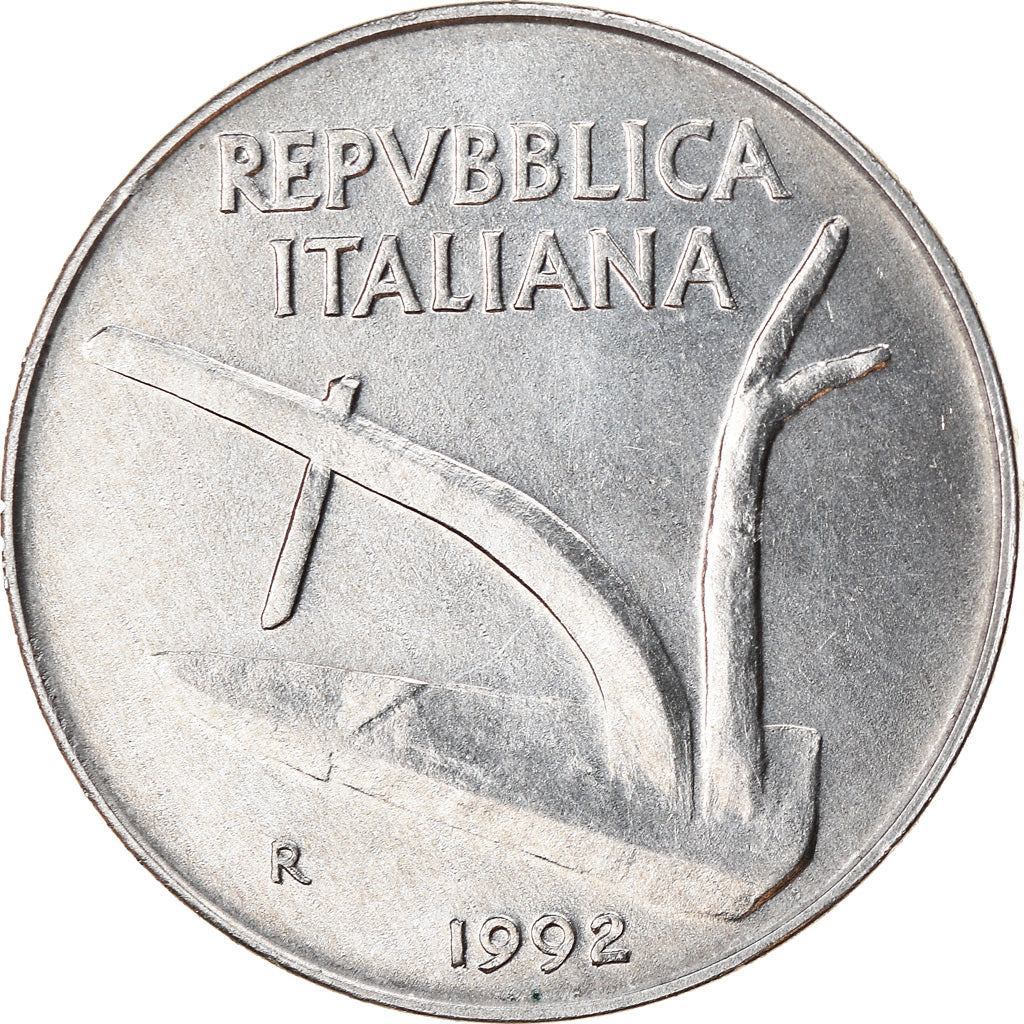 Moneta, Włochy, 10 Lire, 1992, Rome, AU(50-53), Aluminium, KM:93