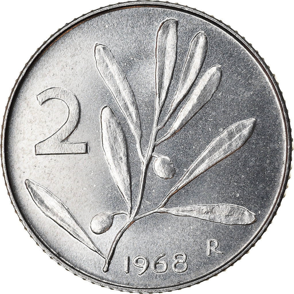 Coin, Italy, 2 Lire, 1968, Rome, AU(50-53), Aluminum, KM:94