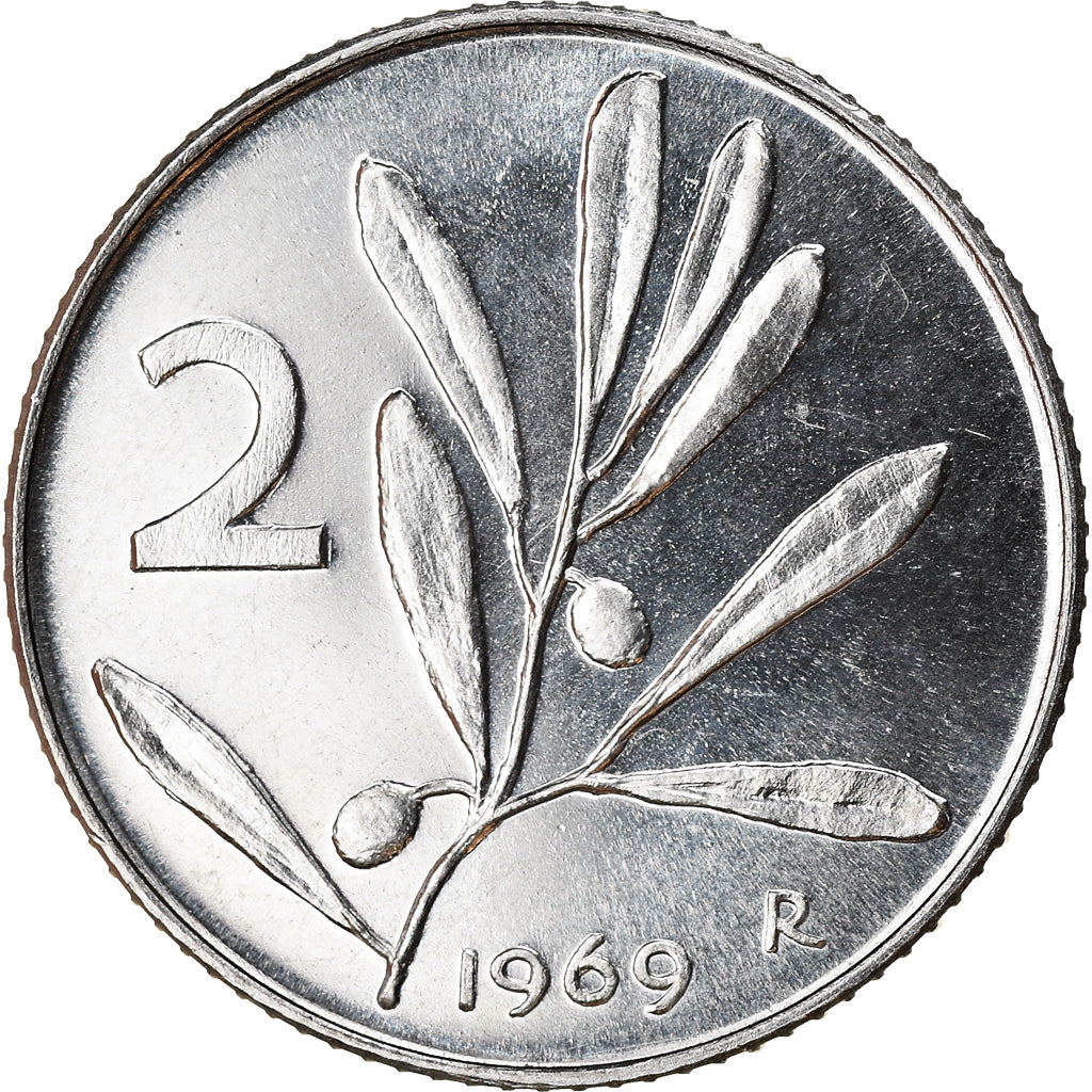 Münze, Italien, 2 Lire, 1969, Rome, UNZ, Aluminium, KM:94