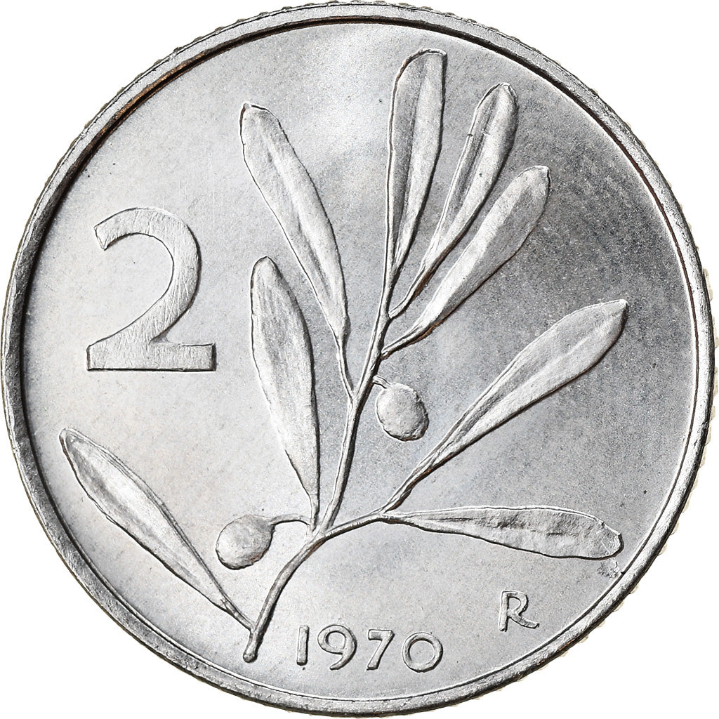 Coin, Italy, 2 Lire, 1970, Rome, AU(55-58), Aluminum, KM:94