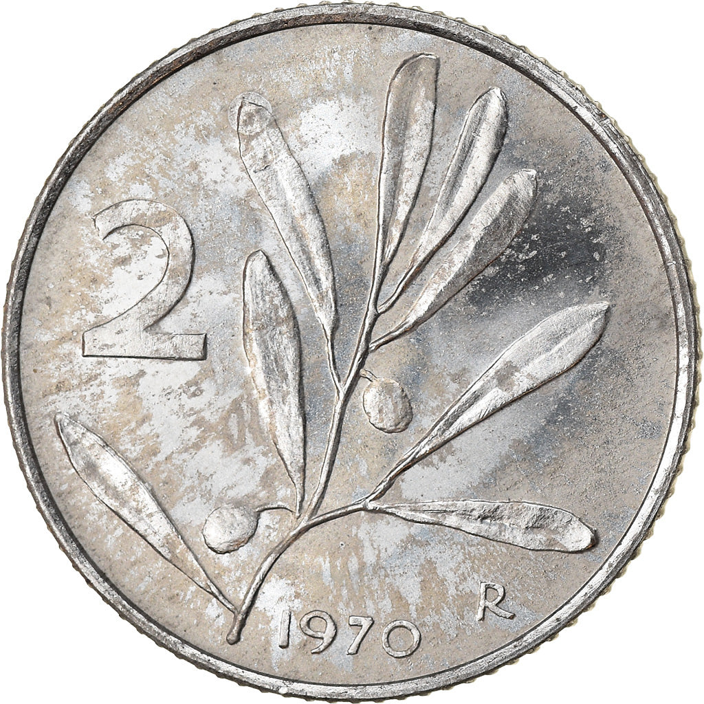 Coin, Italy, 2 Lire, 1970, Rome, EF(40-45), Aluminum, KM:94