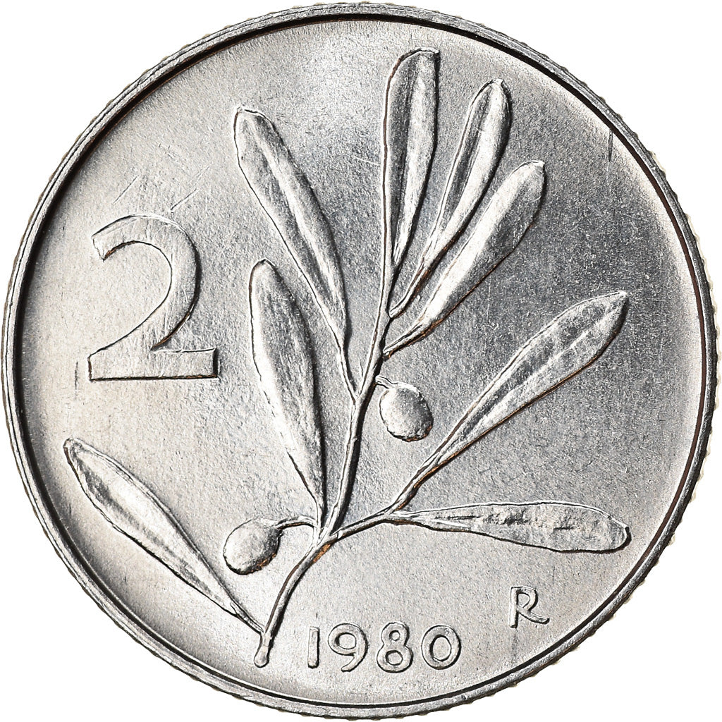 Coin, Italy, 2 Lire, 1980, Rome, EF(40-45), Aluminum, KM:94