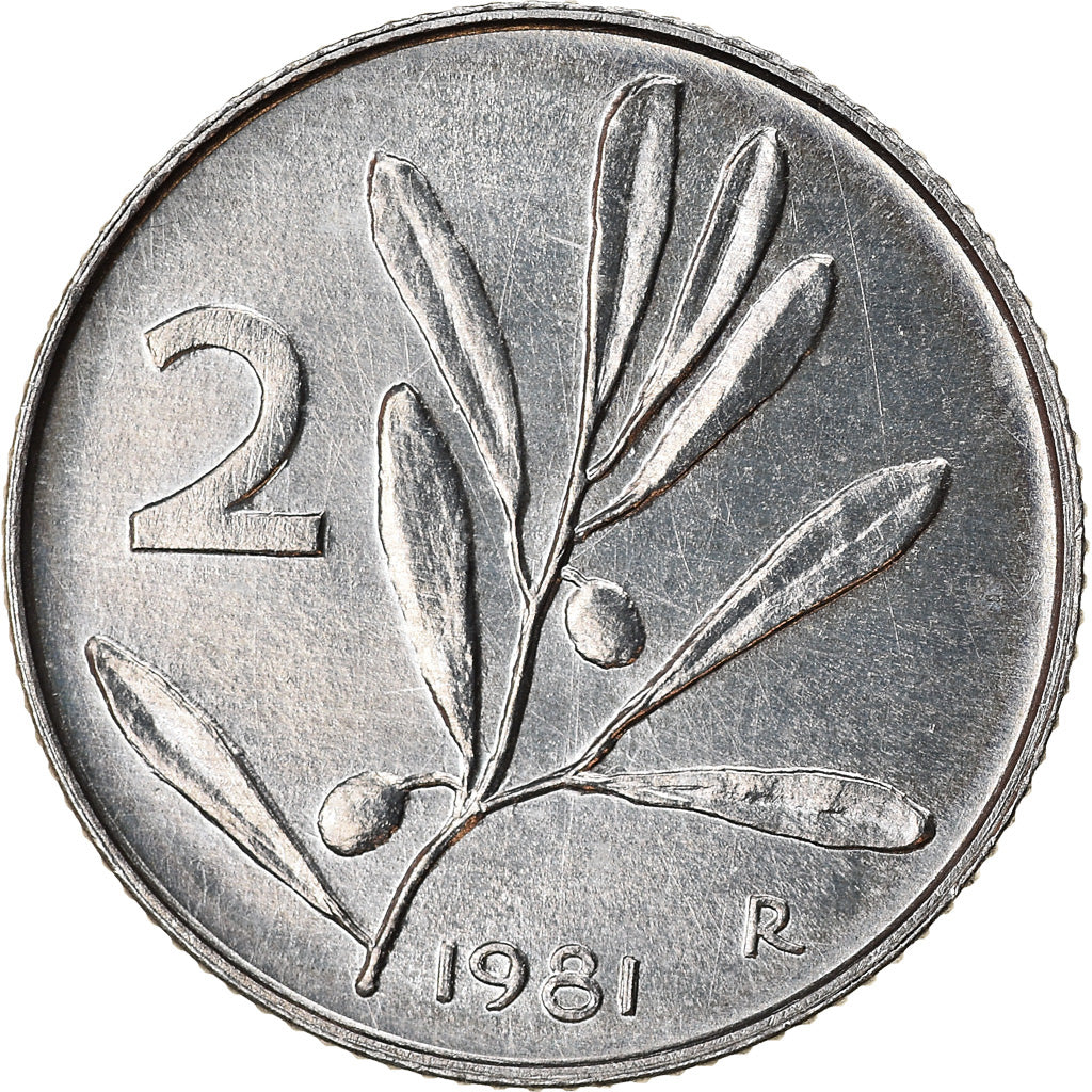 Coin, Italy, 2 Lire, 1981, Rome, AU(50-53), Aluminum, KM:94