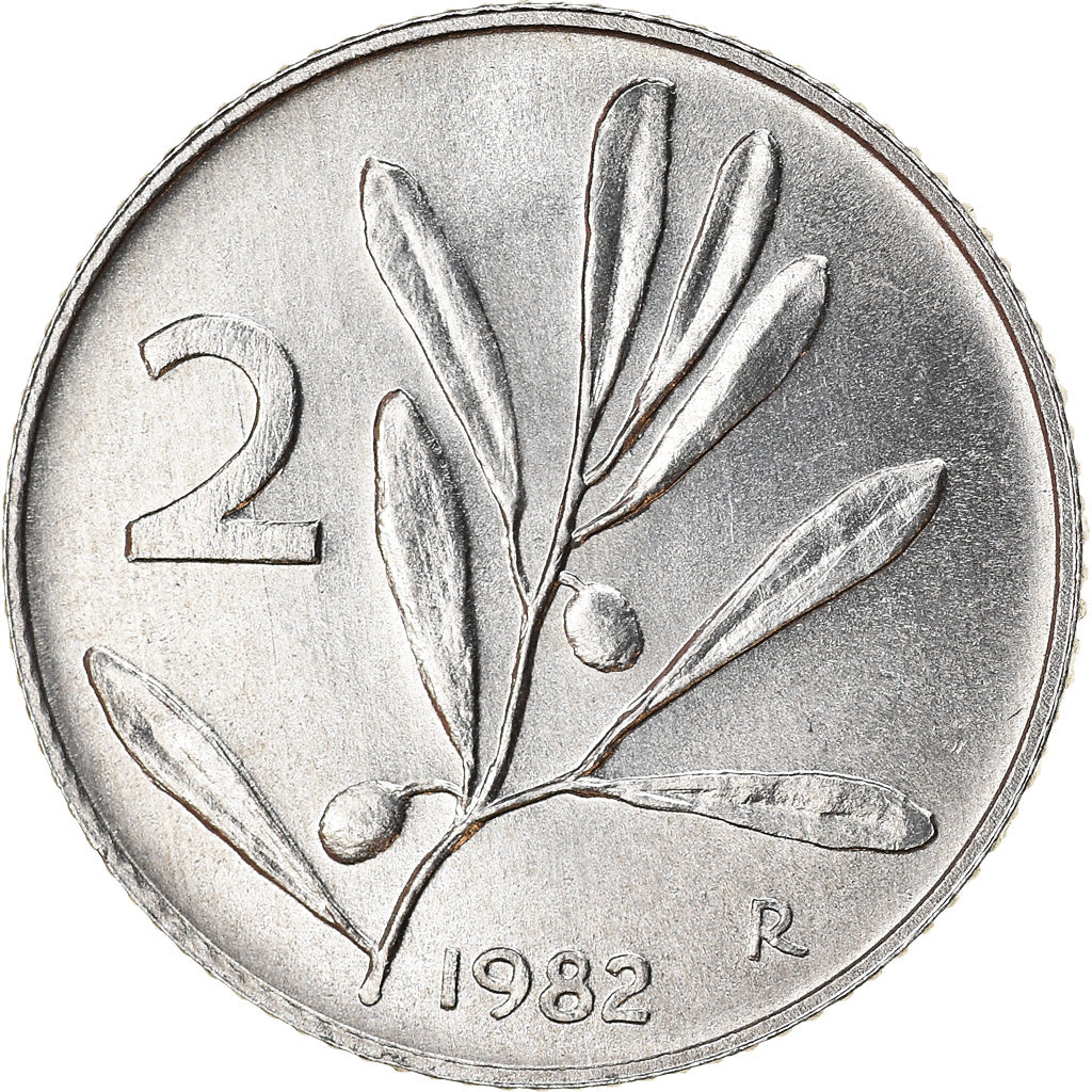Coin, Italy, 2 Lire, 1982, Rome, AU(50-53), Aluminum, KM:94