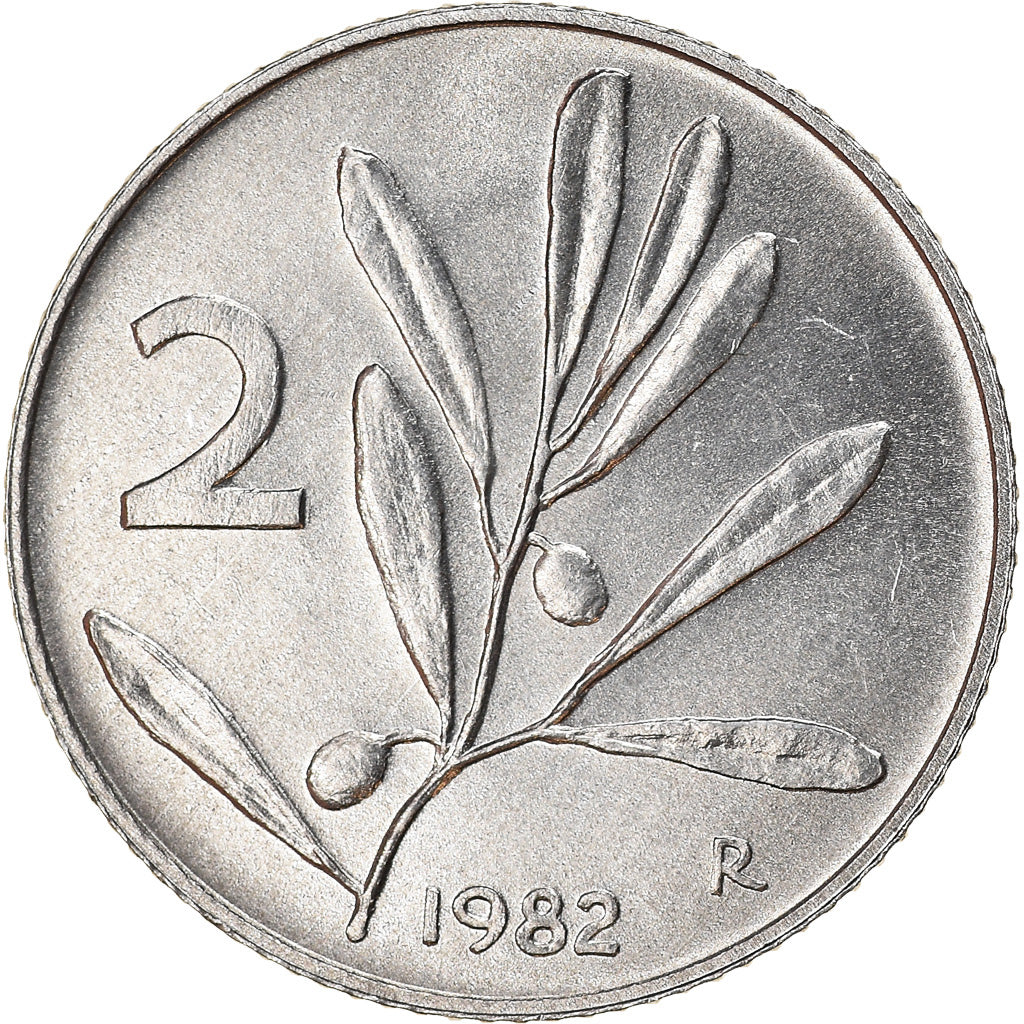 Coin, Italy, 2 Lire, 1982, Rome, AU(50-53), Aluminum, KM:94