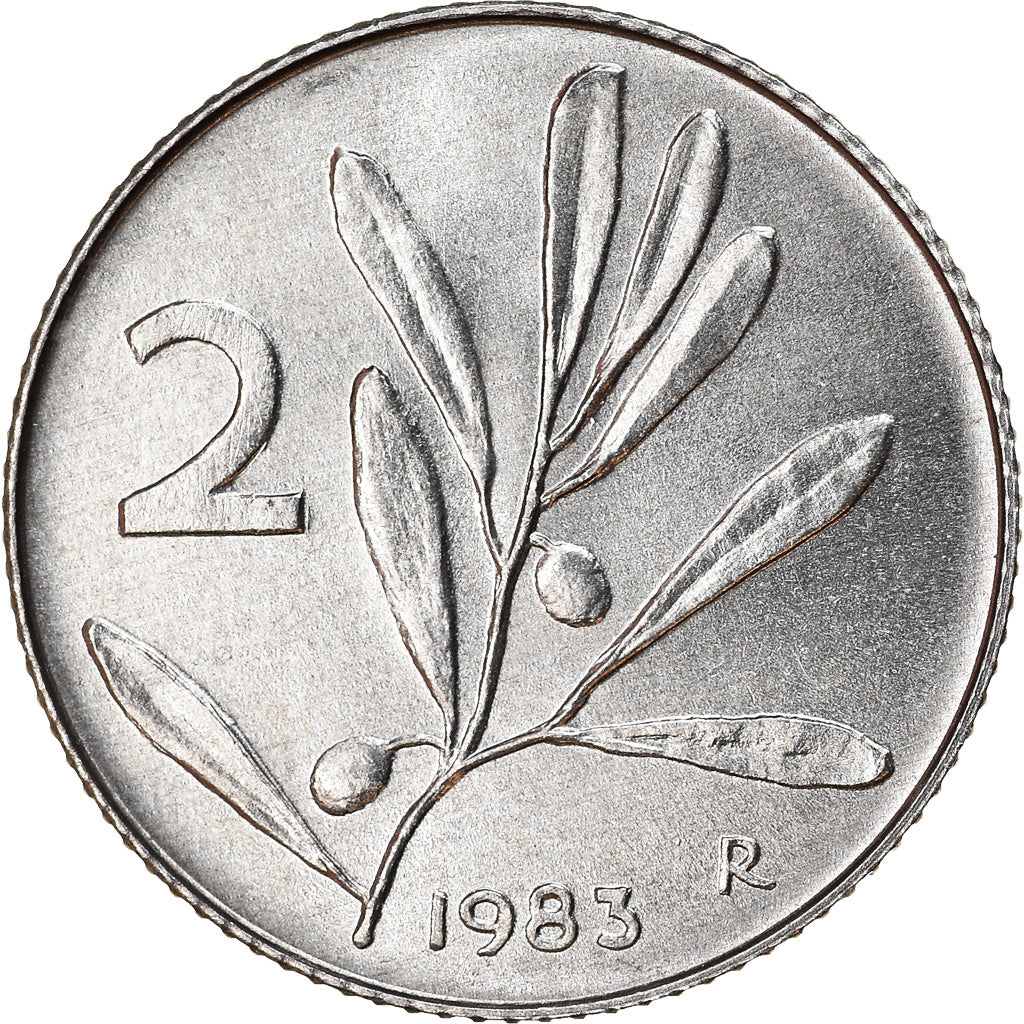 Moeda, Itália, 2 Lire, 1983, Rome, AU(50-53), Alumínio, KM:94