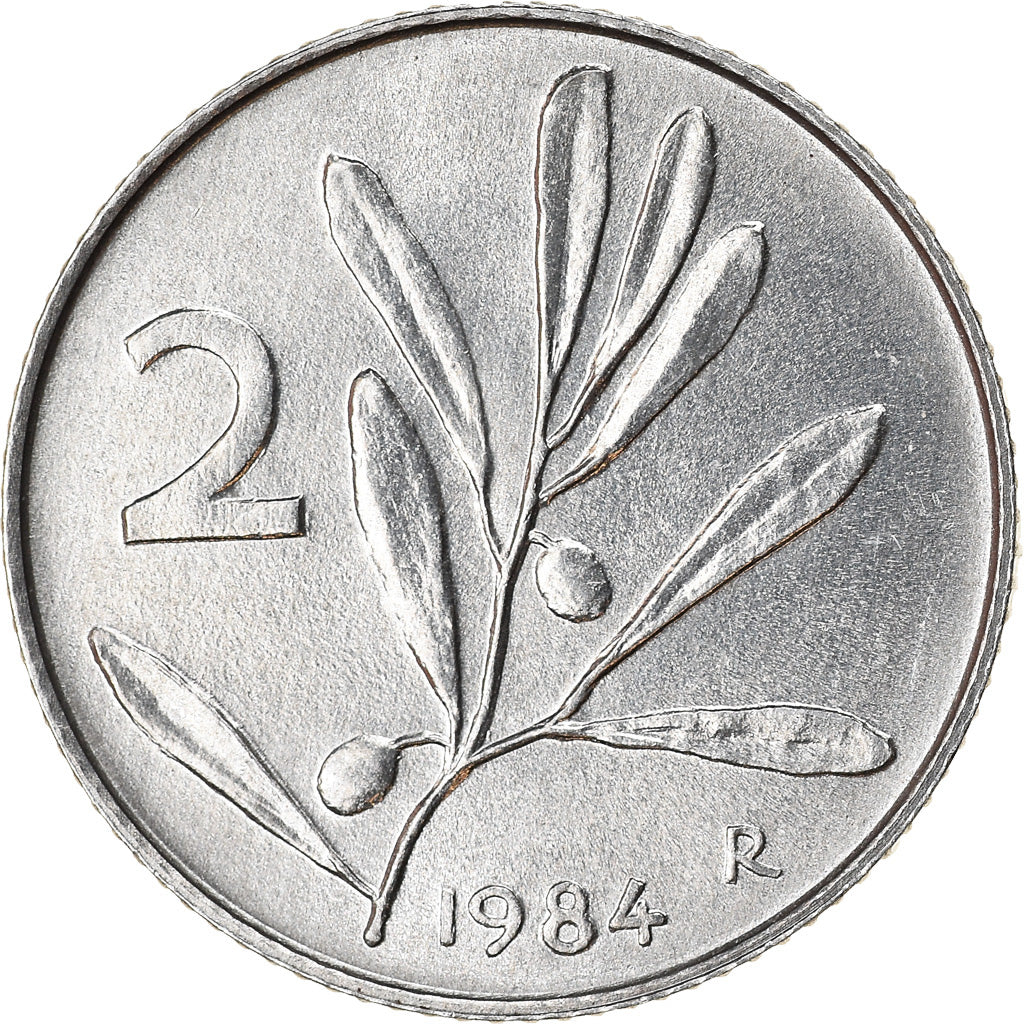 Coin, Italy, 2 Lire, 1984, Rome, AU(50-53), Aluminum, KM:94
